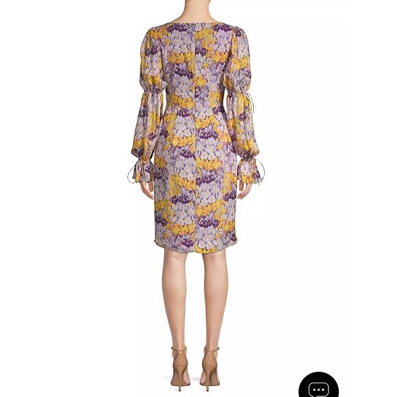 FLOR ET.AL Women's Morelias Printed Floral Chiffon Dress Lilac 10 - Picture 2 of 7